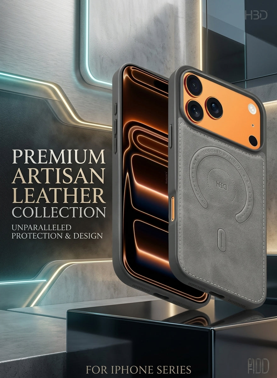 Premium Leather Case and Screen Protector Compatible with iPhone 17 Pro Max, Slim MagSafe Shockproof Protective Cover with Metallic Camera Ring & Tactile Buttons – Grey