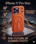 Magnetic Leather Phone Case with Foldable Kickstand for iPhone 17 Pro Max, Cosmic Orange